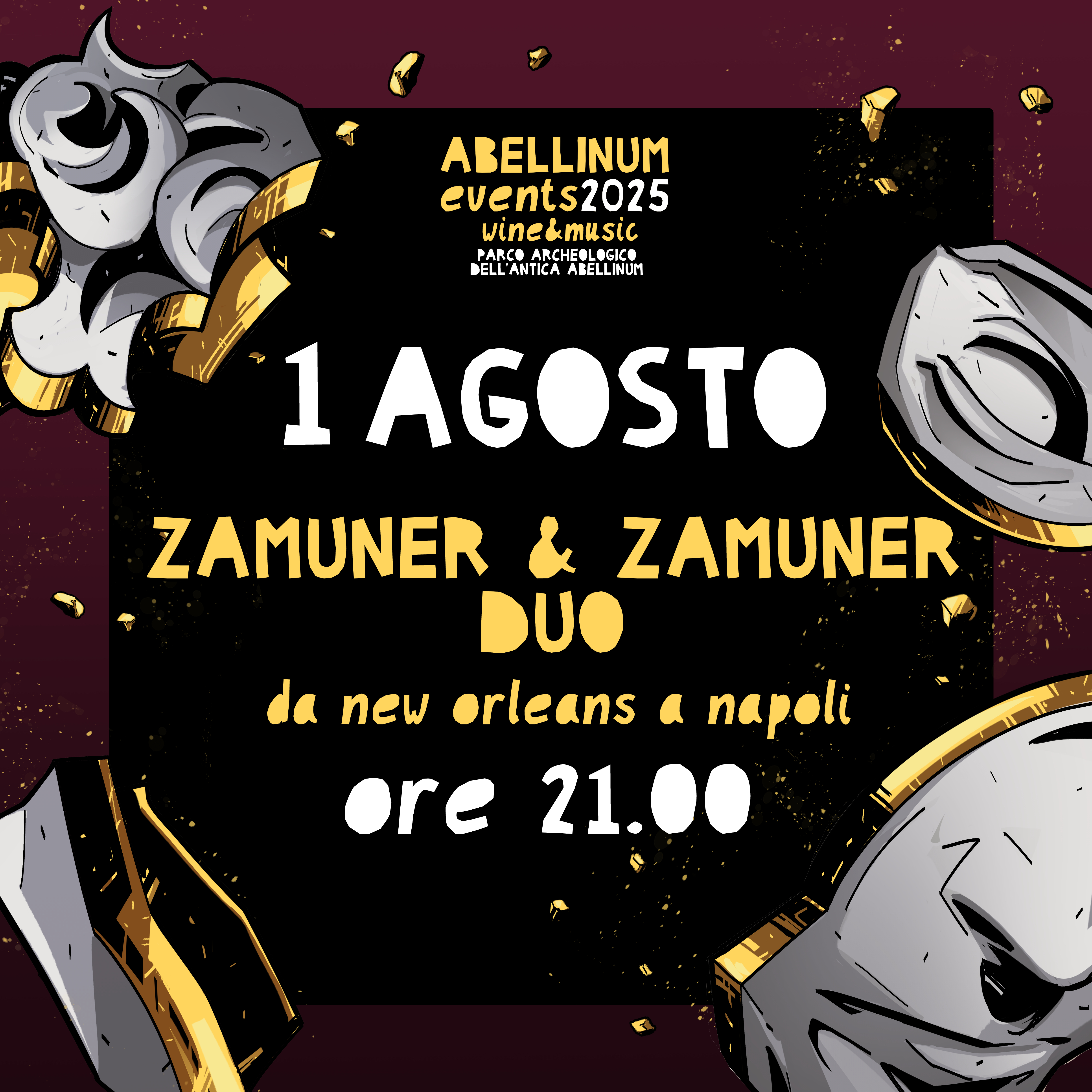 Abellinum Events - Wine & Music 2025 - venerdì 1 agosto Zamuner & Zamuner Duo "Da New Orleans a Napoli" - Area archeologica dell'Antica Abellinum, Atripalda (AV)